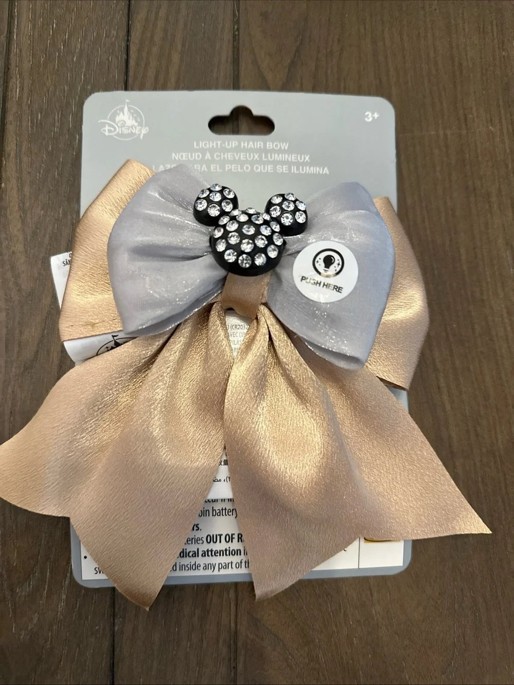NEW Walt Disney Parks Mickey Mouse Light Up Hair Bow Clip Girls‎ Rhinestone Gold
